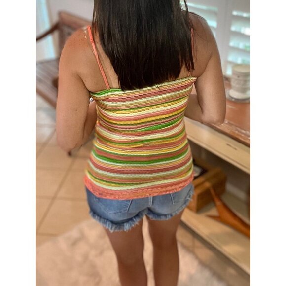 ❤️‍🔥Striped Low Cut Cleavage Retro Lace Summer Tank Cami Top Tunic Peach 0125 - Picture 6 of 6